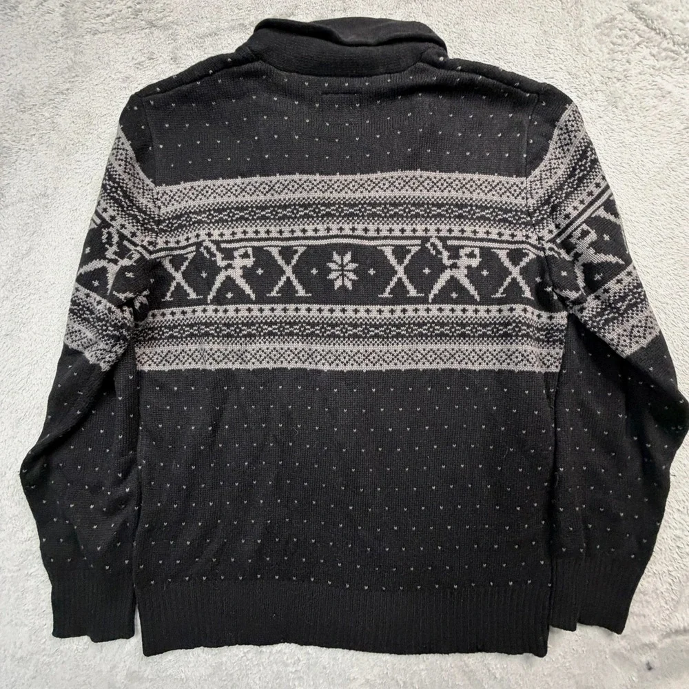 Marc Ecko Cut & Sew Mens Shawl Collar Cardigan Black Grey Fair Isle Sweater Med